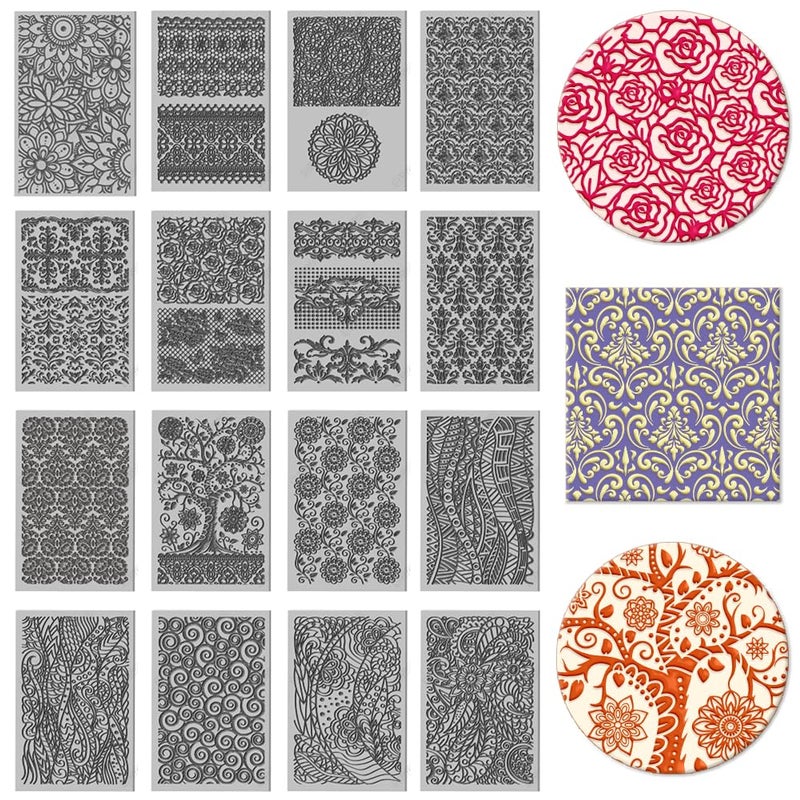 CHGCRAFT 16 Sheets 16 Styles Retro Lace Polymer Clay Texture Mat Mandala Tree Modeling Pattern Pad Bohemian Texture Sheets for Polymer Clay Making Earrings Jewerly Tools, 4Ã—2.6 inch - Image 1