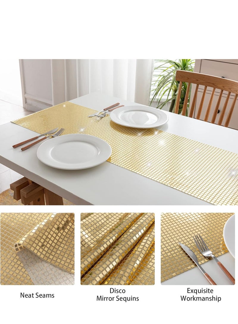 SOLARAE Glitter Disco Champagne Table Runner Fit Rectangle Table Spring Table Runner for Indoor Outdoor Home Party Decor Wedding Baby Shower 30*180CM - Image 2