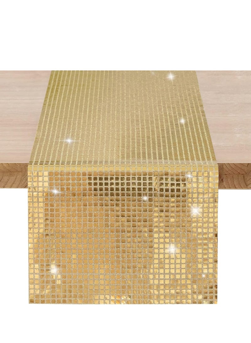 SOLARAE Glitter Disco Champagne Table Runner Fit Rectangle Table Spring Table Runner for Indoor Outdoor Home Party Decor Wedding Baby Shower 30*180CM - Image 1