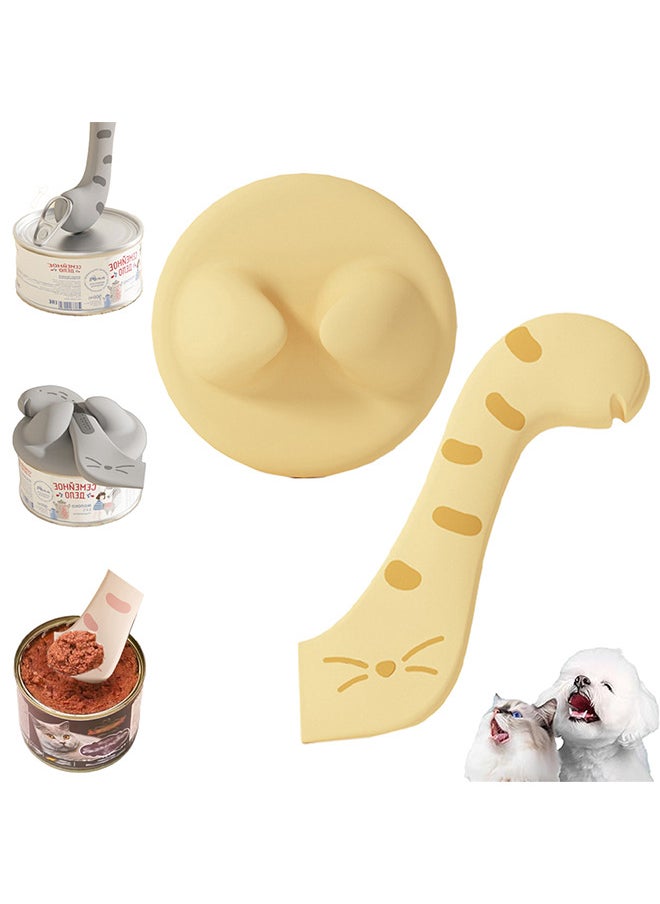 Neostyle Cat Food Can Lid and Spoon,Prevent Dirty Hands, Keep Food Sealed And Fresh,For Pets Dogs Cats(Yellow)  - Image 1