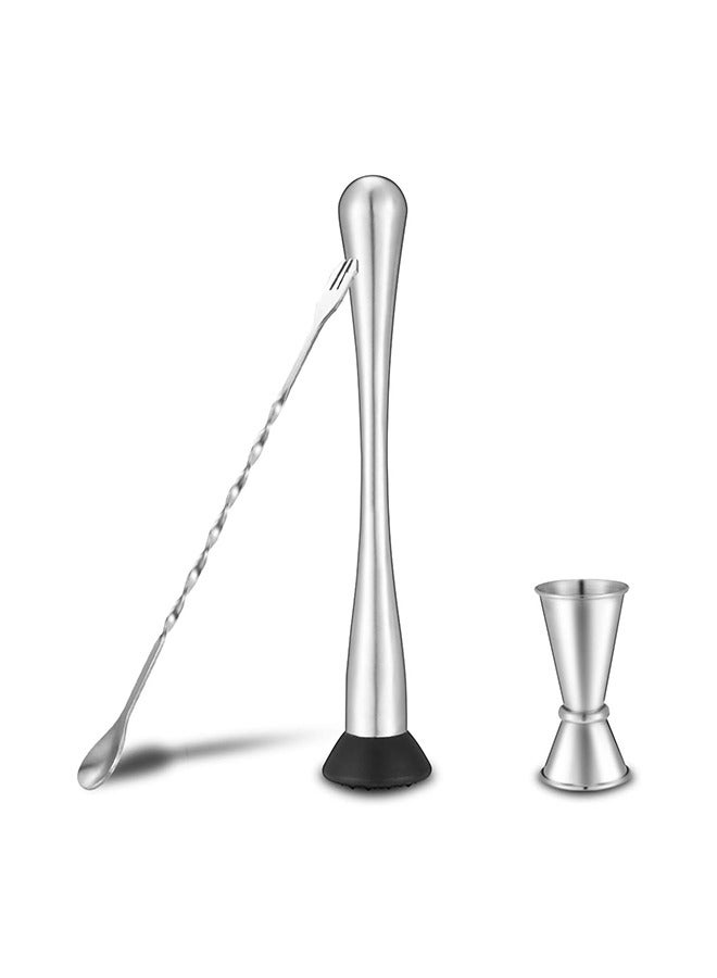 صنع مشروبات الموهيتو والمارغريتا وغيرها من المشروبات القائمة على الفاكهة باستخدام مدقة من الفولاذ المقاوم للصدأ، وملعقة خلط ومقياس قياس، ومدقة مقاس 10 بوصات - Image 1