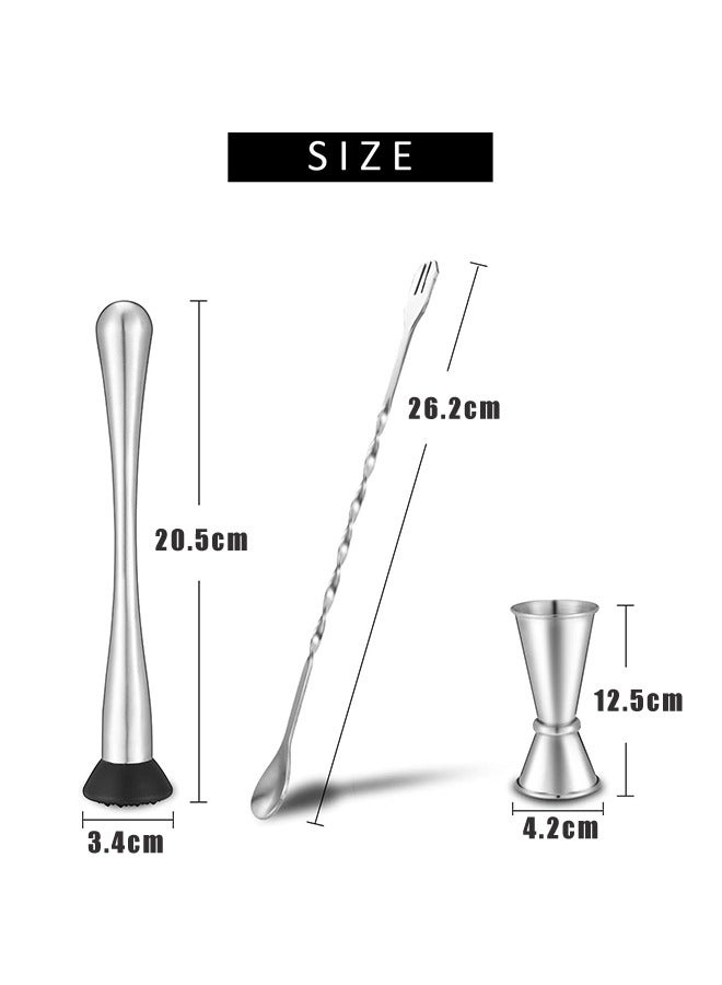 صنع مشروبات الموهيتو والمارغريتا وغيرها من المشروبات القائمة على الفاكهة باستخدام مدقة من الفولاذ المقاوم للصدأ، وملعقة خلط ومقياس قياس، ومدقة مقاس 10 بوصات - Image 2