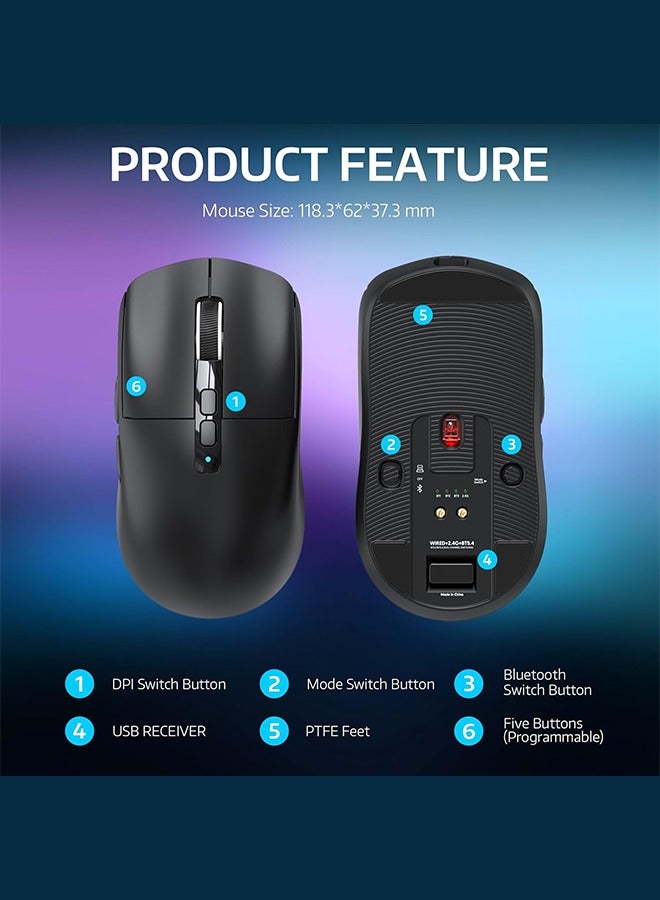 Attack Shark X6 Lightweight Wireless Gaming Mouse with Tri-Mode Wired/2.4GHz/BT5.2, PAW3395 Optical Sensor,Up to 26K DPI RGB Touch Magnetic Charging Base - Image 4