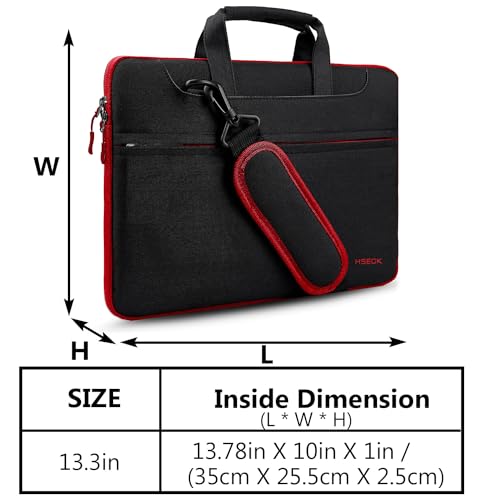HSEOK Laptop Shoulder Bag 13 13.3 14 Inch Case Compatible with MacBook Pro 14 2025-2021 M4/M3/M2/M1, Mac Air/pro 13-13.3 Inch and Most Popular 13-14 Notebooks,Spill-Resistant Briefcase,Black & Red - Image 2