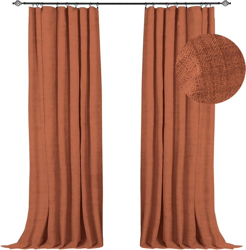 100% Blackout Shield Full Blackout Curtains for Bedroom 84 inch Length 2 Panels Set  Clip Rings/Rod Pocket Faux Linen Black Out Curtains for Living Room  Thermal Insulated  50Wx84L  Orange - Image 1