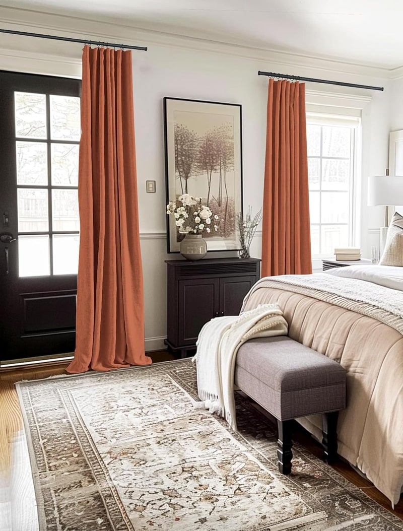 100% Blackout Shield Full Blackout Curtains for Bedroom 84 inch Length 2 Panels Set  Clip Rings/Rod Pocket Faux Linen Black Out Curtains for Living Room  Thermal Insulated  50Wx84L  Orange - Image 4