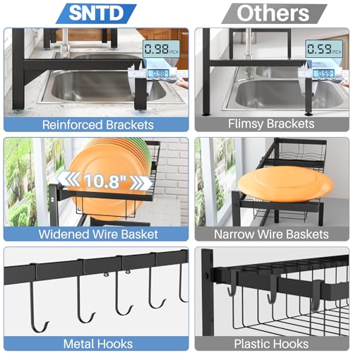 SNTD Over The Sink Dish Drying Rack - Adjustable Dish Rack for Kitchen Counter, Metal (Black) - Image 4