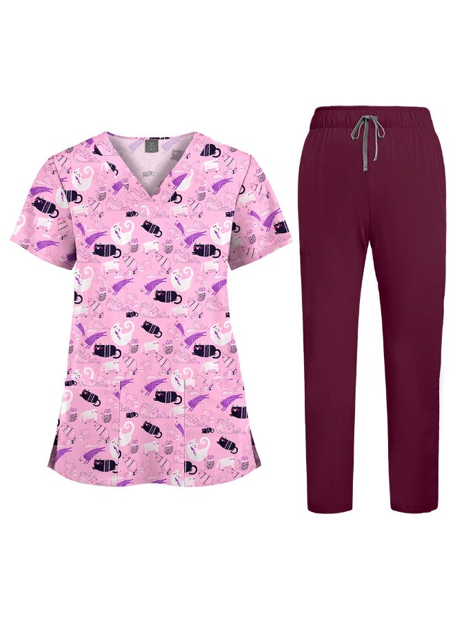 NIBEMINENT Floral Print Nursing Scrubs Tops Hospital Scrubs Uniforms Short Sleeve Hospital Uniforms Women Nursing Scrubs - Image 1