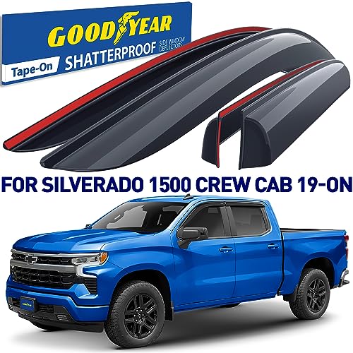 Goodyear Shatterproof Window Deflectors for Trucks Chevrolet (Chevy) Silverado/GMC Sierra 1500 2019-2024 Crew Cab, Tape-on Rain Guards, Vent Deflector, Vent Visor, Truck Accessories, 4pcs- GY003181LP - Image 2