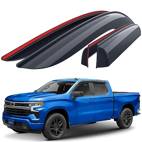 Goodyear Shatterproof Window Deflectors for Trucks Chevrolet (Chevy) Silverado/GMC Sierra 1500 2019-2024 Crew Cab, Tape-on Rain Guards, Vent Deflector, Vent Visor, Truck Accessories, 4pcs- GY003181LP - Image 1