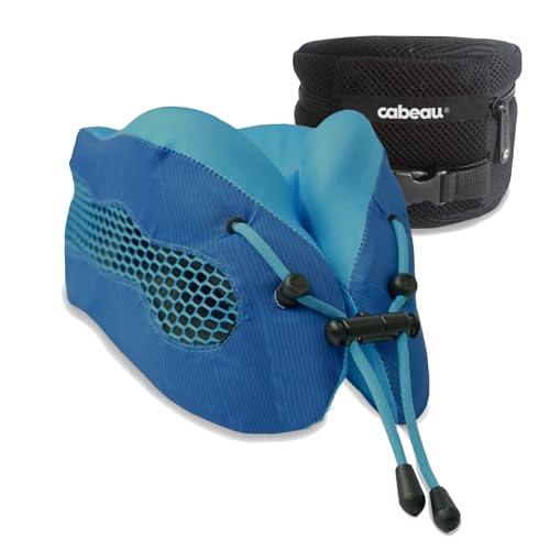 Cabeau Evolution Cool Travel Neck Pillow by Cabeau - Cooling Airflow Vents, Memory Foam Neck Support, and Adjustable Clasp - Comfort On-The-Go with Carrying Case - Airplane, Train, Car, and Gaming (Blue) - Image 1