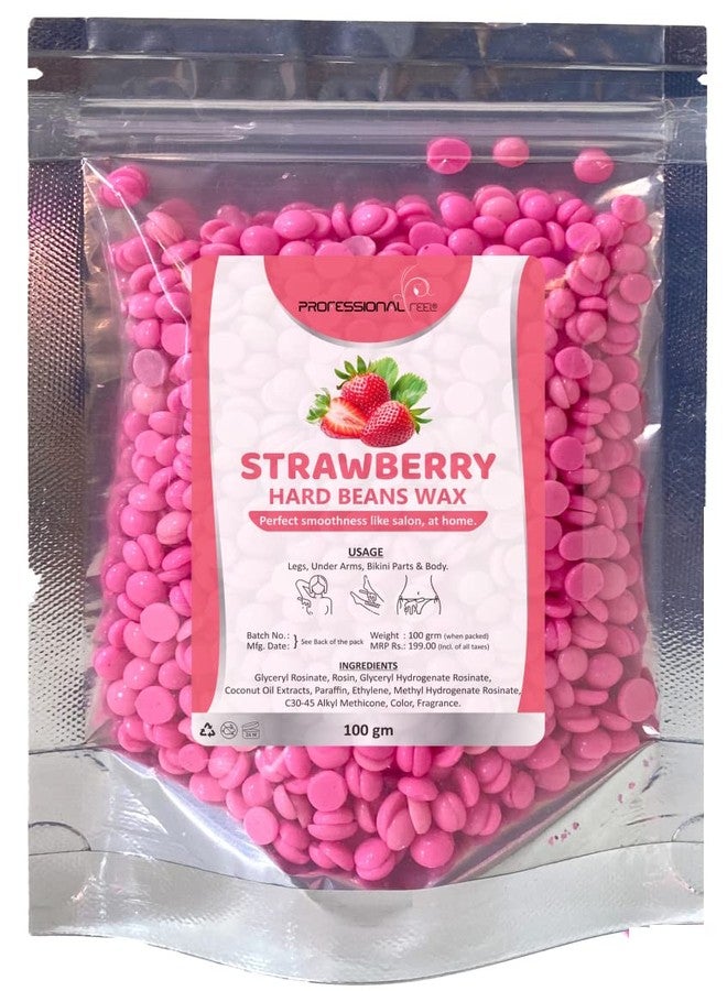 Professional Feel Strawberry Wax Beans Hard Hair Body Wax Beans - Best for Painless Hair Removal, Waxing for Face, Eyebrow, Back, Chest, Bikini Areas, Legs Easily At Home - 100 Grams (strawberry) - Image 1