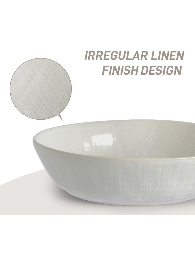 Famiware Moonlight 4 Piece Stoneware Pasta Bowls Set with Linen Finish in 8.7 inches, 34oz Serving Bowl for Pasta, Salad, Noodles, Scratch Resistant, Microwave & Dishwasher Safe, White  - Image 5