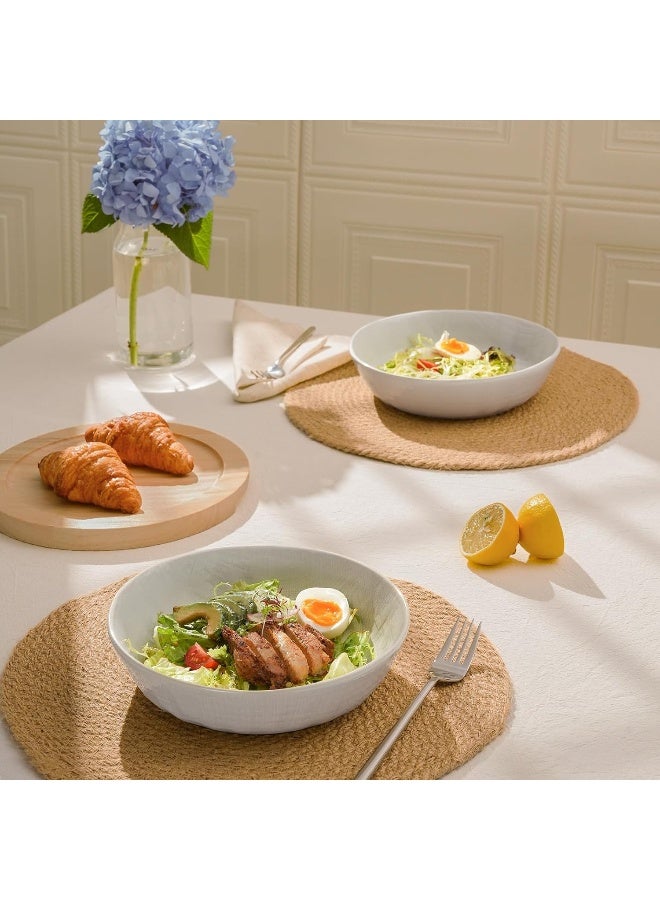 Famiware Moonlight 4 Piece Stoneware Pasta Bowls Set with Linen Finish in 8.7 inches, 34oz Serving Bowl for Pasta, Salad, Noodles, Scratch Resistant, Microwave & Dishwasher Safe, White  - Image 4