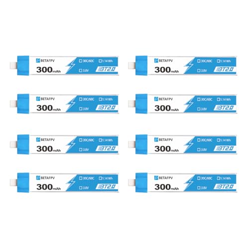 BETAFPV بطارية BETAFPV 8 قطع BT2.0 300mAh 1S 3.8V 75C ليثيوم بوليمر مع موصل بانانا 1.0 مم لطائرة Tiny Whoop بدون فرش مثل طائرة Cetus Kit Air65 بدون فرش - Image 1