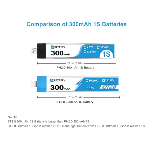 BETAFPV بطارية BETAFPV 8 قطع BT2.0 300mAh 1S 3.8V 75C ليثيوم بوليمر مع موصل بانانا 1.0 مم لطائرة Tiny Whoop بدون فرش مثل طائرة Cetus Kit Air65 بدون فرش - Image 3