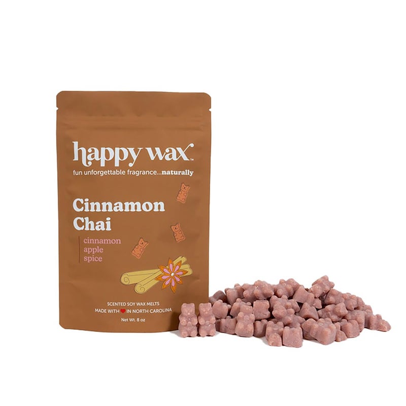 Happy Wax Cinnamon Chai Scented Bear Wax Melts - Natural Strong Fall Scented Infused with Essential Oils - Non Toxic - for use with Warmers (8 oz Pouch)