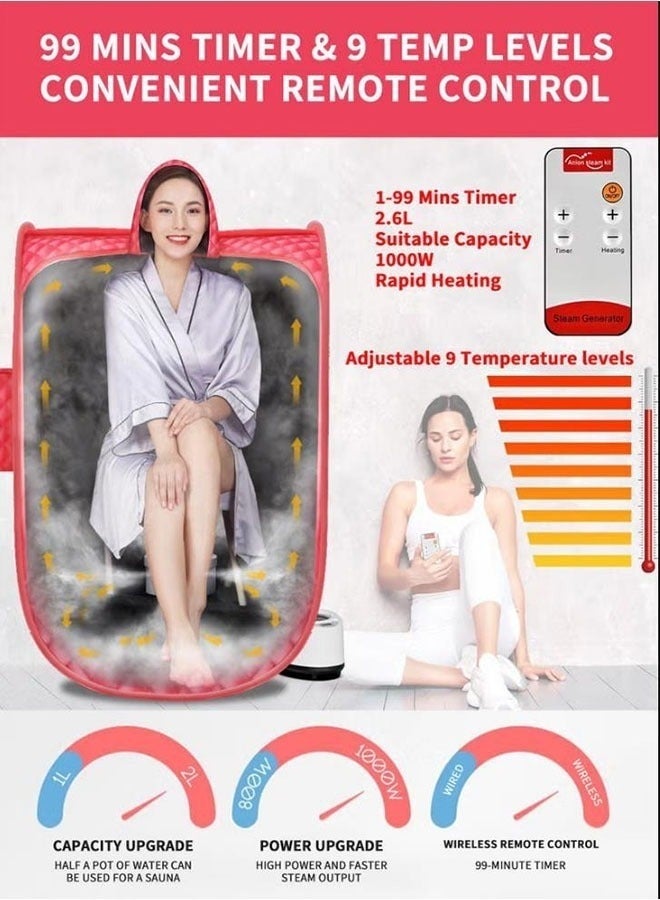 ميكسد ساونا بخار محمولة قابلة للطي، ساونا منزلية، بخار كامل الجسم، جهاز تبخير العرق، جهاز تحكم عن بعد، تحكم دقيق في درجة الحرارة، فقدان الوزن، إزالة السموم - Image 4