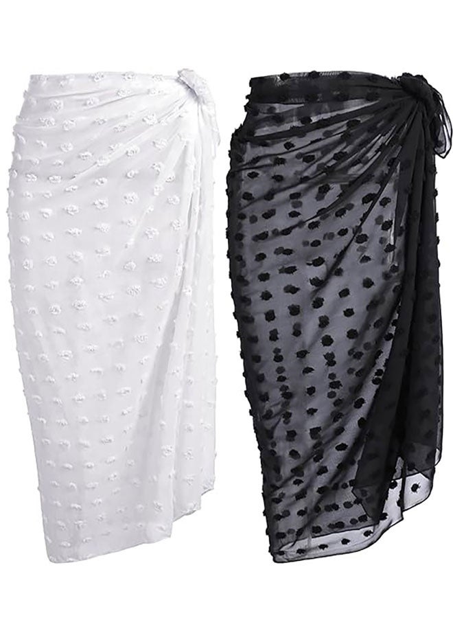 HAWAWA Women Beach Sarong Bathing Suit Wrap Skirt Sheer Bikini Swimsuit Cover Ups 110cm Long Skirt Chiffon Scarf for Swimwear（black，white） - Image 1