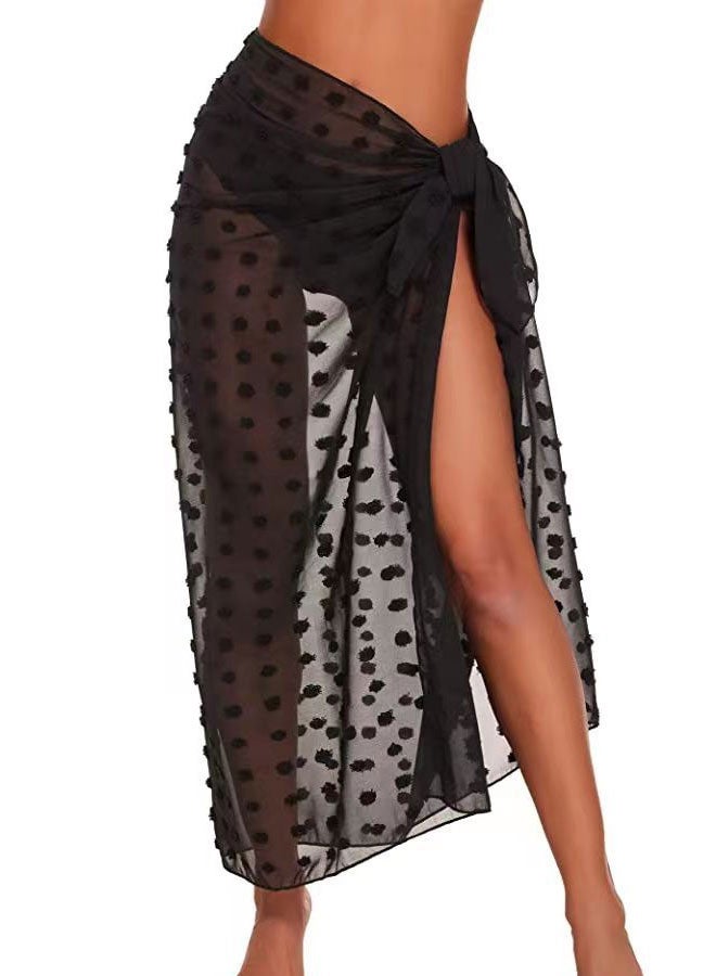HAWAWA Women Beach Sarong Bathing Suit Wrap Skirt Sheer Bikini Swimsuit Cover Ups 110cm Long Skirt Chiffon Scarf for Swimwear（black，white） - Image 2