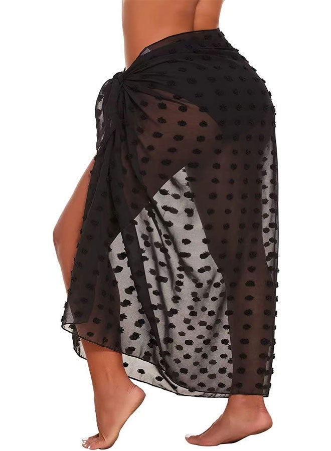 HAWAWA Women Beach Sarong Bathing Suit Wrap Skirt Sheer Bikini Swimsuit Cover Ups 110cm Long Skirt Chiffon Scarf for Swimwear（black，white） - Image 3