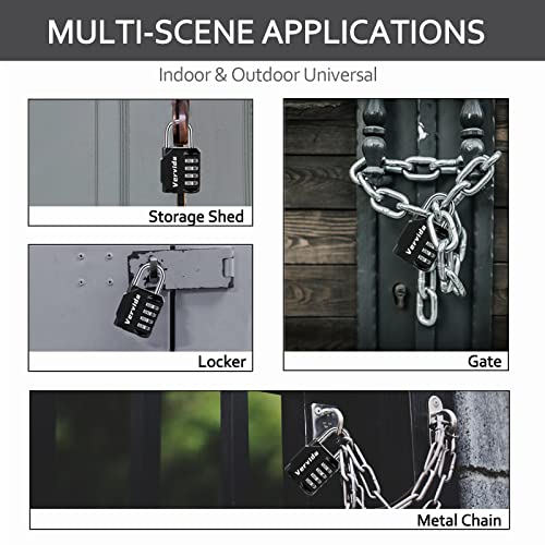Vervida® Combination Lock Resettable, 4 Pack 4 Digit Outdoor Waterproof Combo Padlock for School Gym Locker, Sports Locker, Fence, Toolbox, Gate, Hasp Storage (Black) - Image 2