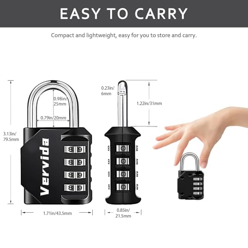 Vervida® Combination Lock Resettable, 4 Pack 4 Digit Outdoor Waterproof Combo Padlock for School Gym Locker, Sports Locker, Fence, Toolbox, Gate, Hasp Storage (Black) - Image 5