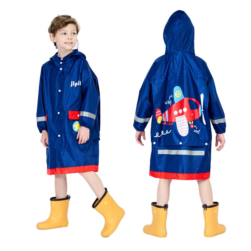 Fewlby Fewlby Kids Raincoats For Girls Boys Airplane Cartoon Toddler Waterproof Rain Wear Children Raincoat Jacket Poncho XL Size