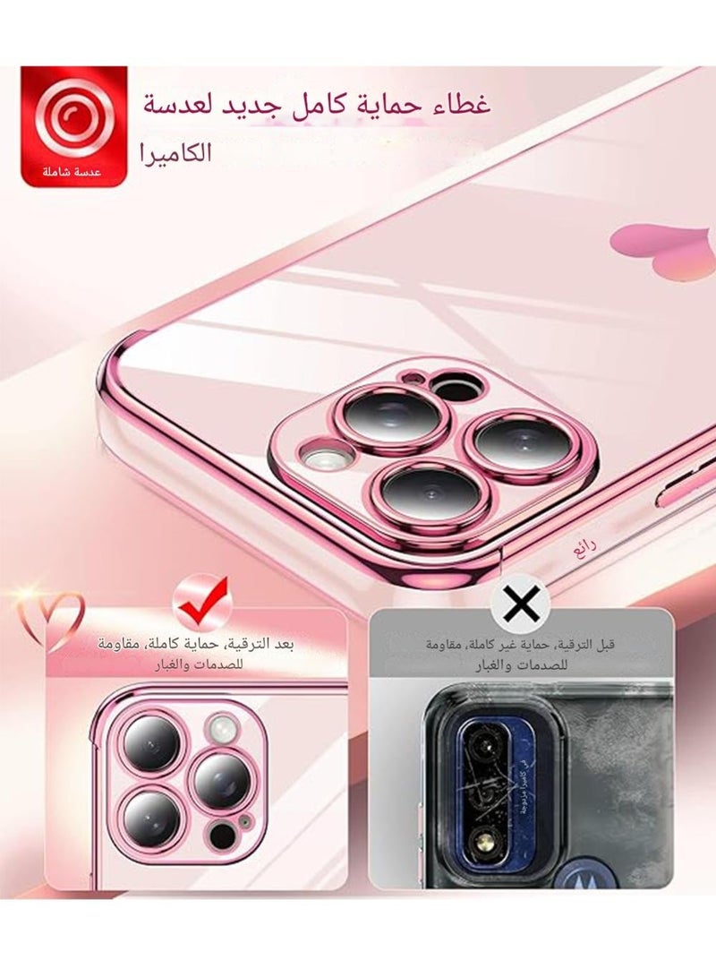 WRISTWISE iPhone 16 Pro Max Case with Tempered Glass Screen Protector (2 Pcs) ,  Love Heart Electroplating Girls Women's Luxury Soft TPU Shockproof Phone Case ,  Pink - Image 3