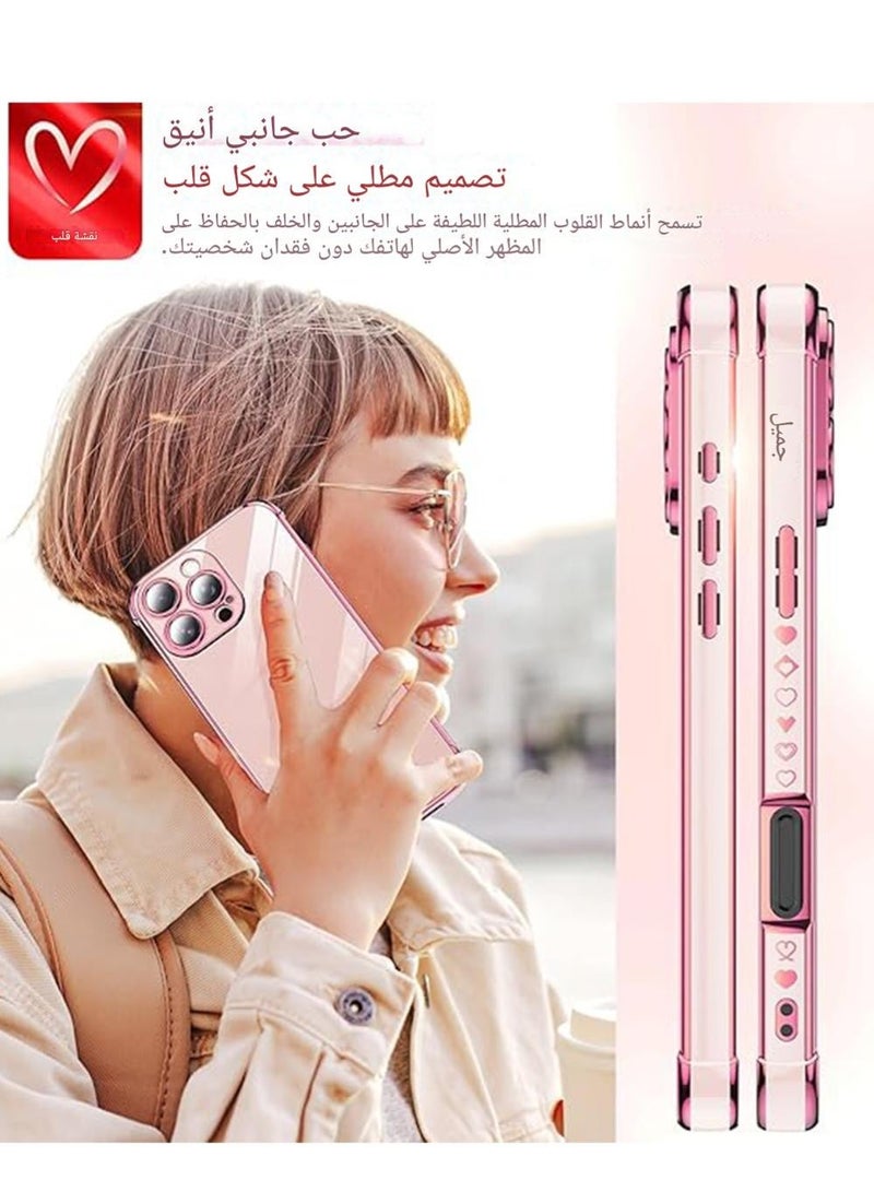 WRISTWISE iPhone 16 Pro Max Case with Tempered Glass Screen Protector (2 Pcs) ,  Love Heart Electroplating Girls Women's Luxury Soft TPU Shockproof Phone Case ,  Pink - Image 4