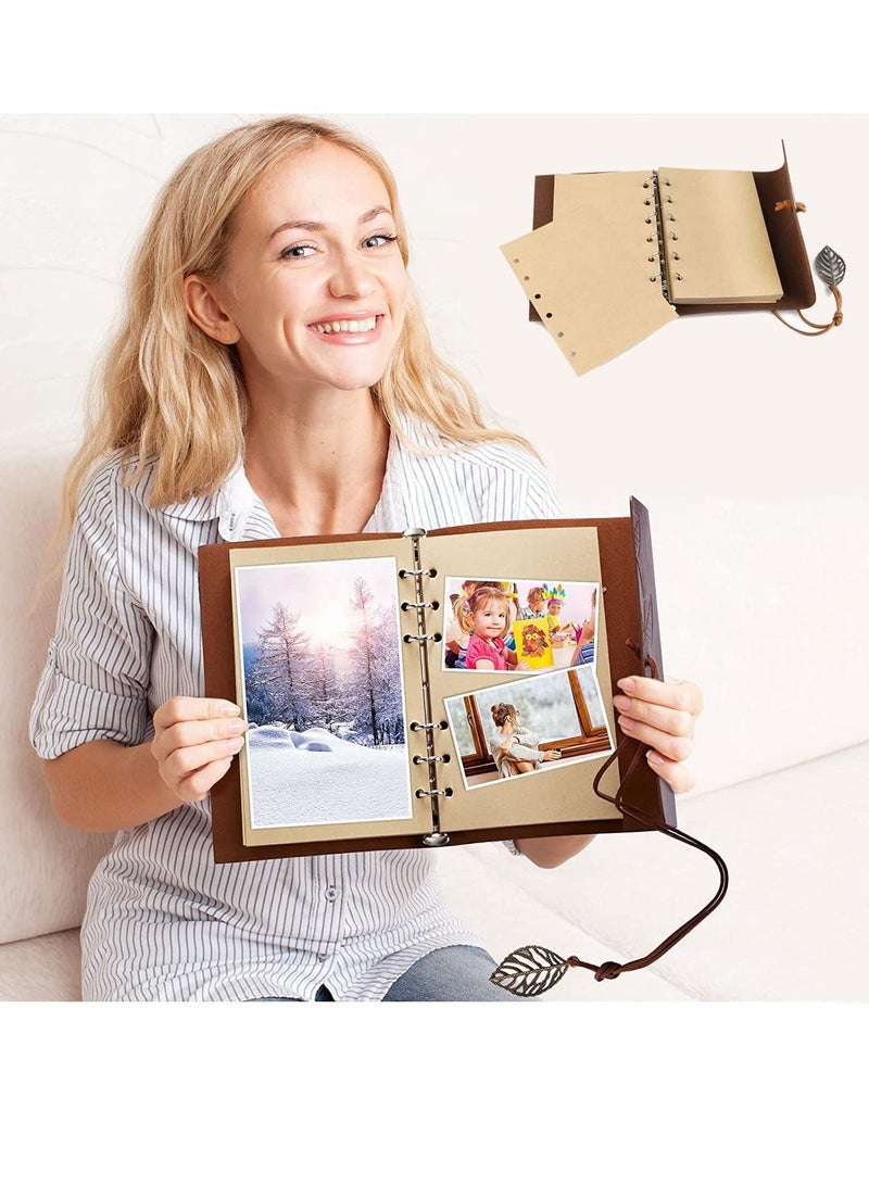 SYOSI Vintage Leather Notebook, Retro Writing Journal Diary Pu Leather Cover, Leaf Pattern Spiral Blank String Daily Notepad, Art Sketchbook, Retro Pendants, Classic Embossed, Loose Leaf (Lake-Blue) - Image 2