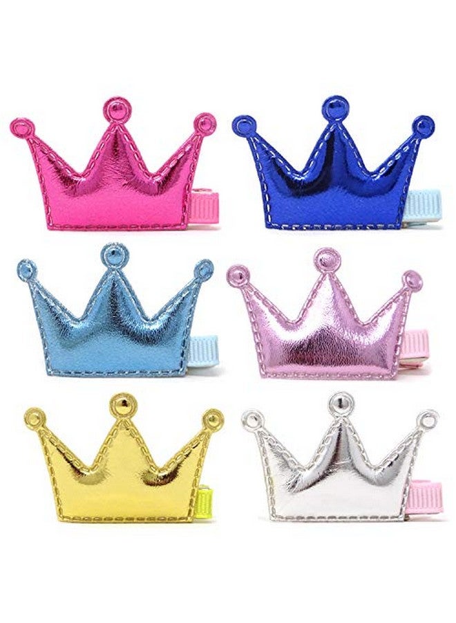 HONBAY Onbay 12Pcs Glitter Shiny Crown Hair Clips Adorable Hairpins Hair Accessories 6 Colors (Shiny Pu Leather) - Image 1
