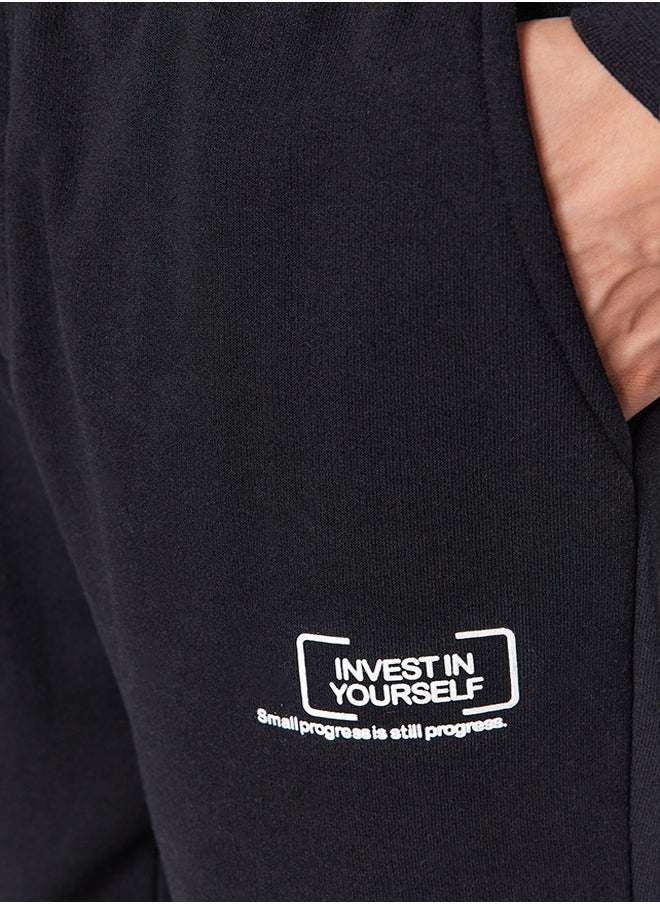 trendyol Black Regular/Normal Cut Minimal Fluffy Text Printed Fleece Sweatpants TMNAW24EA00012  - Image 3