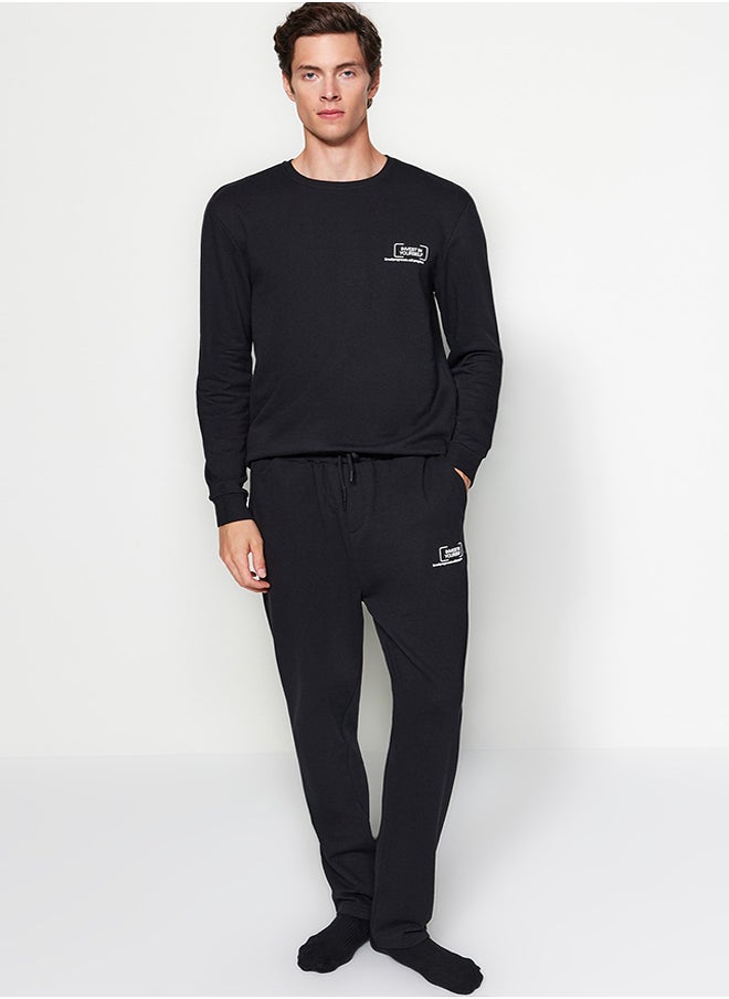 trendyol - Black Regular/Normal Cut Minimal Fluffy Text Printed Fleece Sweatpants TMNAW24EA00012 - Image 1