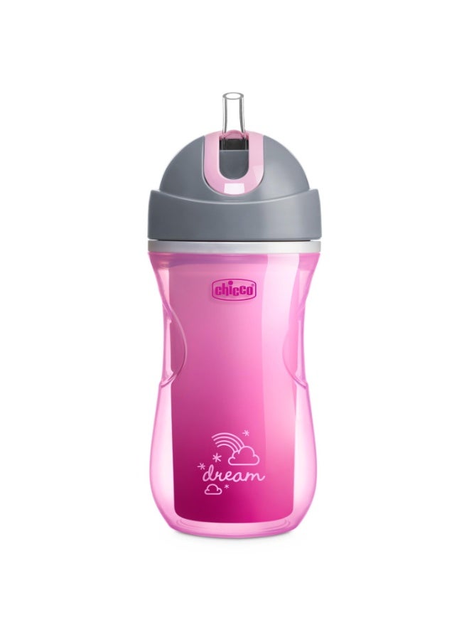 Chicco Sport Sipper Straw Cup for Kids, 266ml | Insulated bottle with Flexible Straw| Light weight | Pink | 14 months to 2 years - Image 1