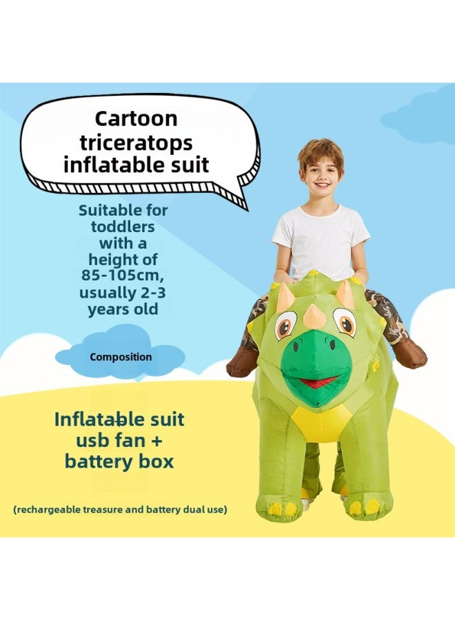 Funny Toy Mount Funny Costume Animal Prop Costume Dinosaur Inflatable Clothes Pants Children Adult-Color:Cartoon Triceratops—toddlers - Image 1