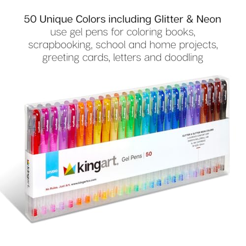 KINGART Glitter Rollerball Gel Pens 50 Sparkling Colors with SoftGrip Comfort XL Ink Cartridge More Ink Great for All Ages Writing Coloring Doodling Scrapbooking Journaling More - Image 3
