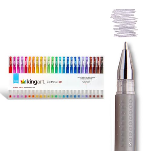 KINGART Glitter Rollerball Gel Pens 50 Sparkling Colors with SoftGrip Comfort XL Ink Cartridge More Ink Great for All Ages Writing Coloring Doodling Scrapbooking Journaling More - Image 1