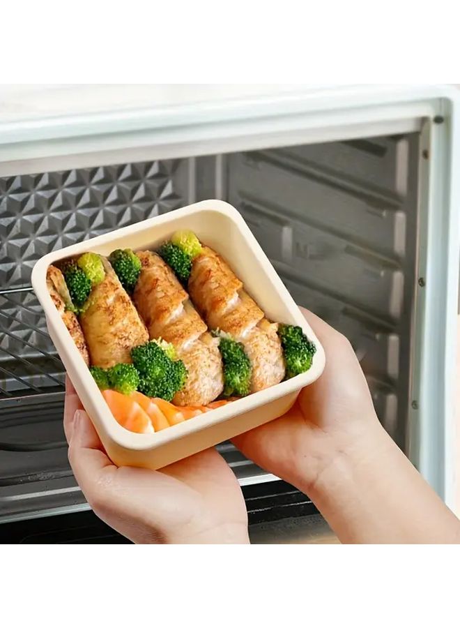 Silicone Lunch Box Set of 2 Beige Square and Round Microwaveable Insulated Portable - Image 2