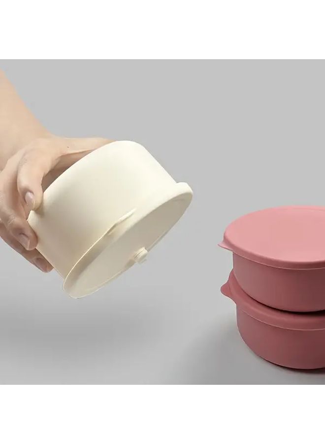 Silicone Lunch Box Set of 2 Beige Square and Round Microwaveable Insulated Portable - Image 4