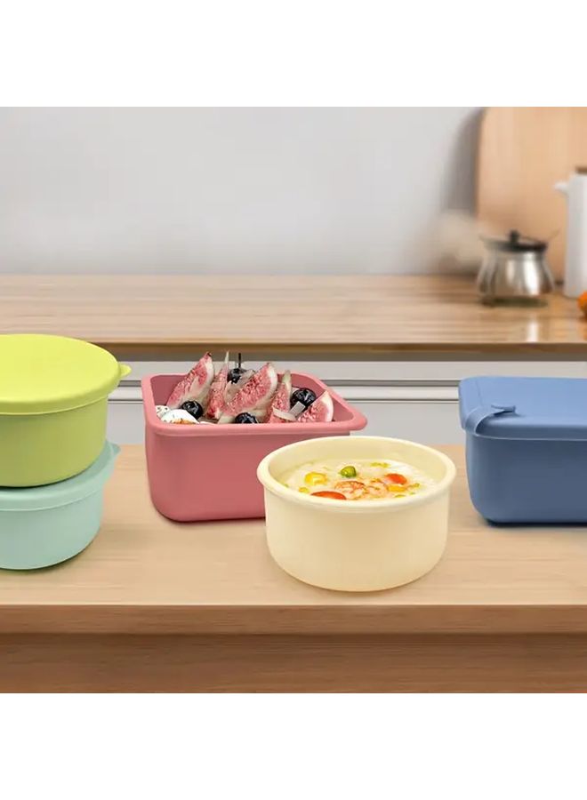 Silicone Lunch Box Set of 2 Beige Square and Round Microwaveable Insulated Portable - Image 1