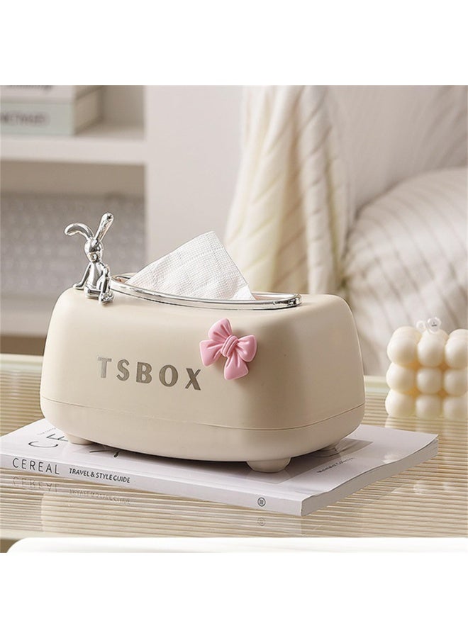 Bukela Retro Plastic Tissue Box Holder Desktop Organizer with Lid Automatic Lift Countertop Tissue Box Holder for Home Office Restaurant Car (Khaki) - Image 2