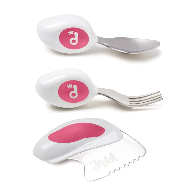 doddl Toddler Utensils, Ergonomic Fork Spoon and Knife Set for Self Feeding, Stainless Steel Silverware for 1-3 Year Olds, BPA Free, Dishwasher Safe (Magenta) - Image 1