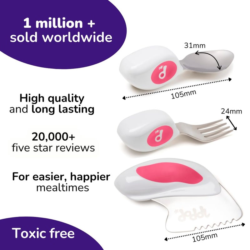 doddl Toddler Utensils, Ergonomic Fork Spoon and Knife Set for Self Feeding, Stainless Steel Silverware for 1-3 Year Olds, BPA Free, Dishwasher Safe (Magenta) - Image 5