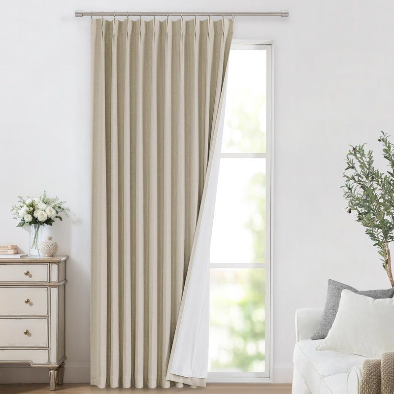 Vision Home Vision Home Sand Pinch Pleated Full Blackout Curtains Linen Blended Room Darkening Window Curtains 120 inch for Living Room Bedroom Thermal Insulated Pinch Pleat Drapes with Hooks 60"" Wx120 Lx1  - Image 1