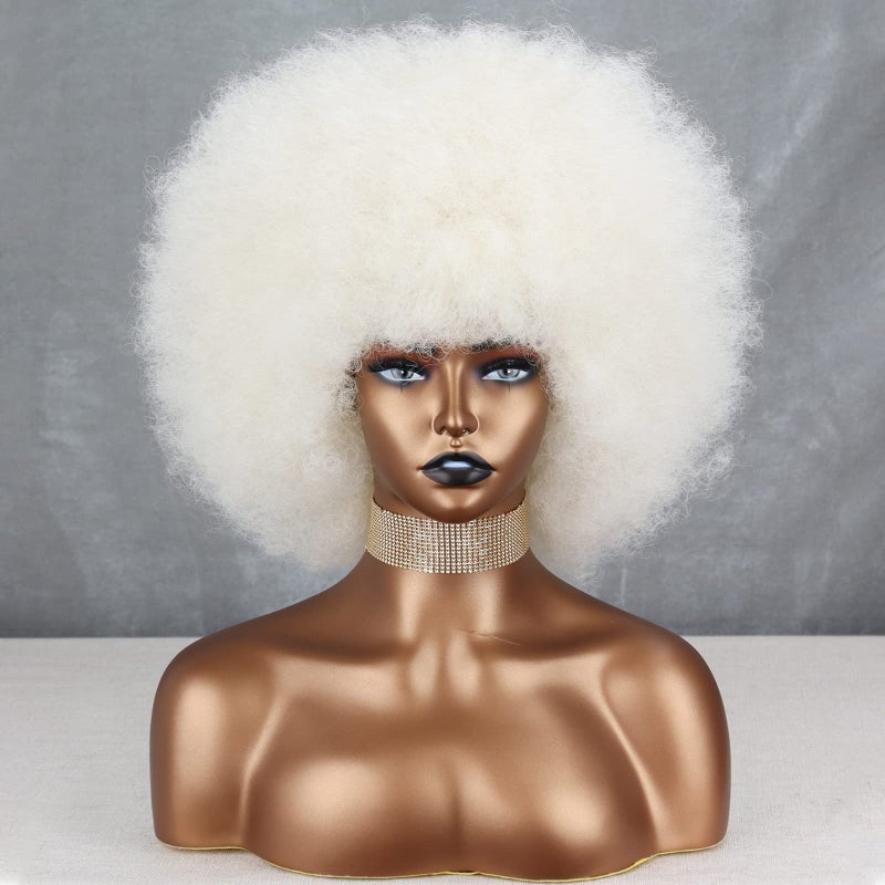 Xinran 70s Blonde Afro Wig for Black Women Beige Curly Natural Looking Large Bouncy Wig