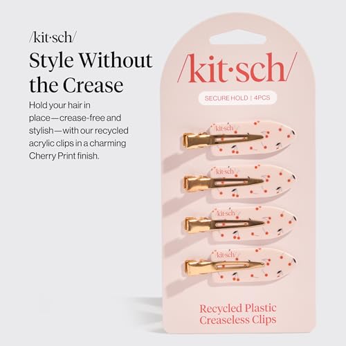 Kitsch Creaseless Hair Clips for Women No Crease No Bend Hair Clips for Styling Bangs Makeup Application Face Wash Recycled Acrylic Cherry Print Ideal Gifts for Women 4pcs - Image 3