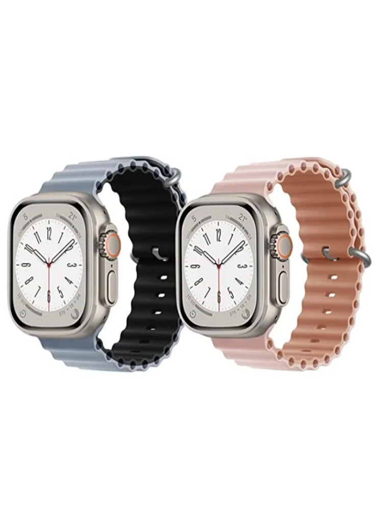 فيسوس Silicone Ocean Band Strap for Apple Watch Ultra 8 49mm Light Blue/Black Double Side Strap with Pink/Beige Double Side Strap Set of 2