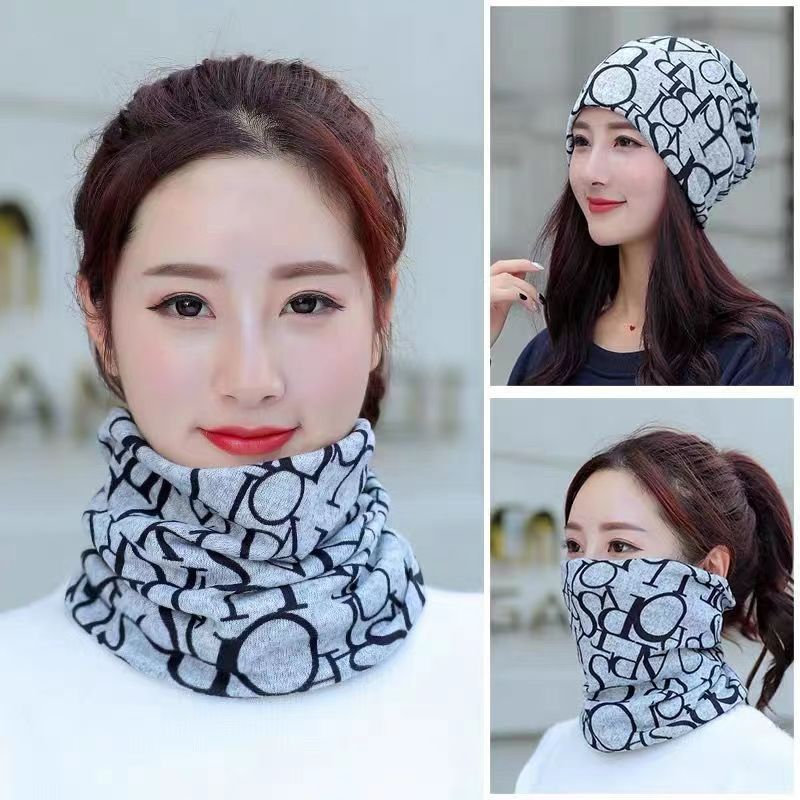 Versatile Autumn Winter Twist Scarf Cap No. 17 large gray letters 