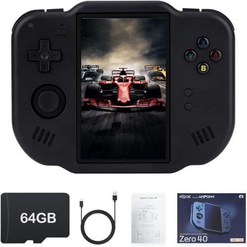 AMPOWN MagicX Zero 40 Retro Handheld Game Console 40 Inch IPS Screen Linux System Sunken Dual Joystick Builtin 64G TF Card Handheld Emulator Support 42G WiFi Bluetooth TV OutputBlack - Image 1
